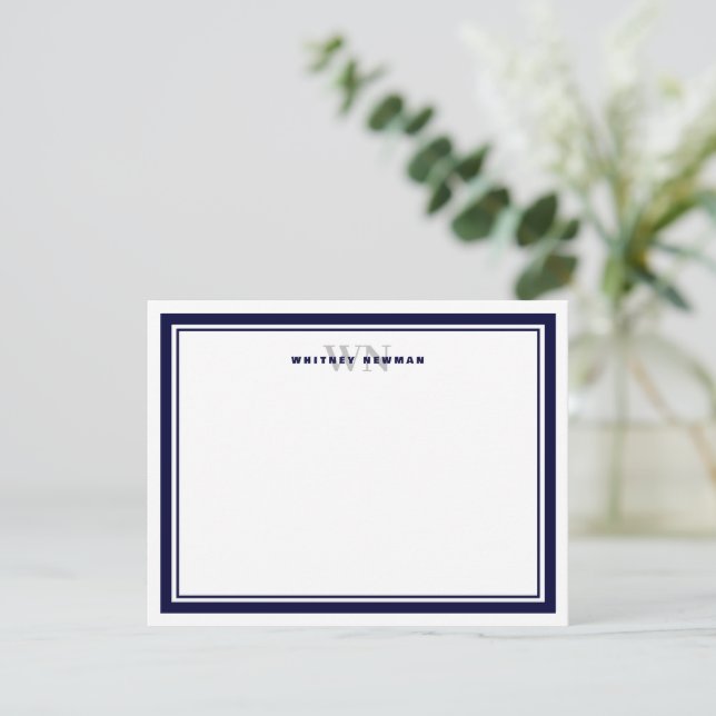 Elegant Initial Monogram Two Border Stationery Note Card (Standing Front)