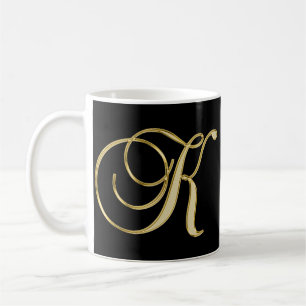 Elegant Initial Monogrammed Letter K Gold Black Coffee Mug