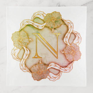 Elegant Initial N With Flowers Trinket Tray