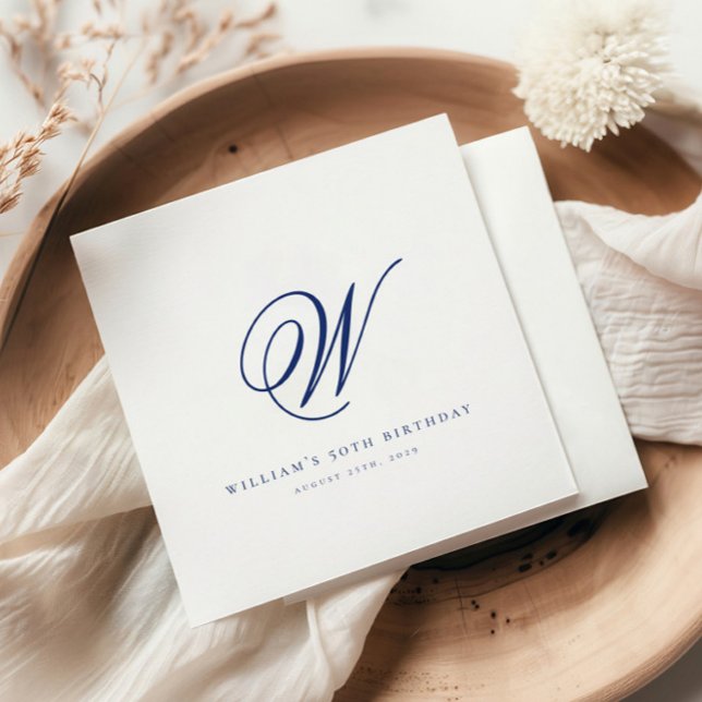 Elegant Initial Navy Blue Birthday Napkins (Creator Uploaded)