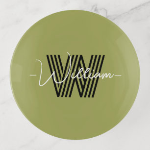 Elegant initial Olive green Simple stylish Modern Trinket Tray
