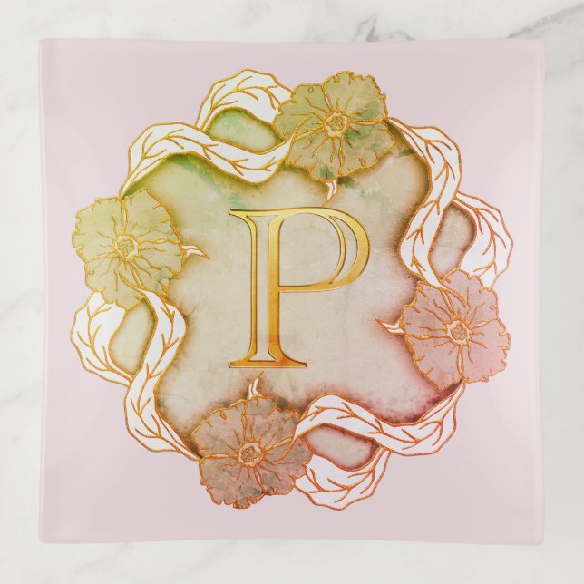 Elegant Initial P With Flowers Trinket Tray (Front)