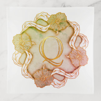 Elegant Initial Q With Flowers Trinket Tray