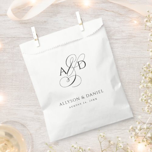 Elegant Initial Script Monogram Classic Wedding Favor Bag