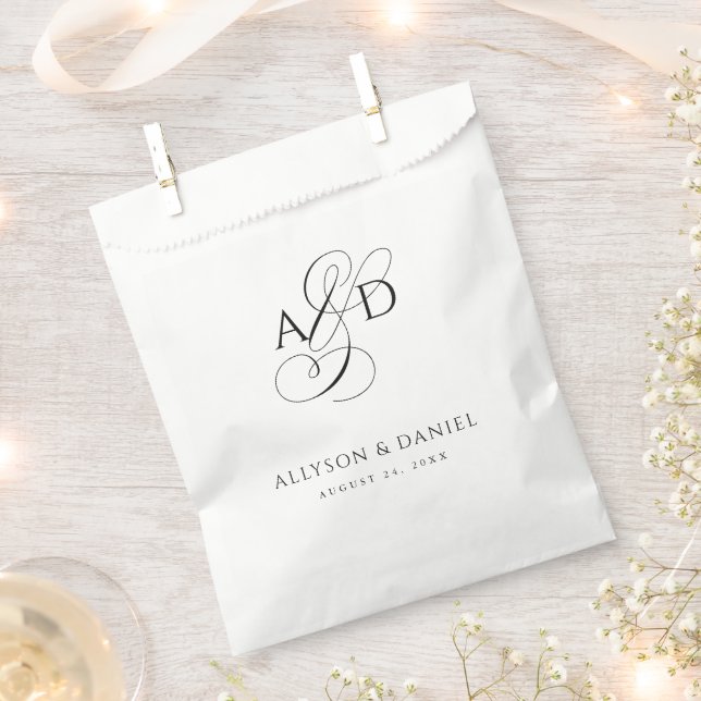 Elegant Initial Script Monogram Classic Wedding Favor Bag (Clipped)