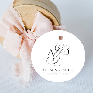 Elegant Initial Script Monogram Classic Wedding Favor Tags