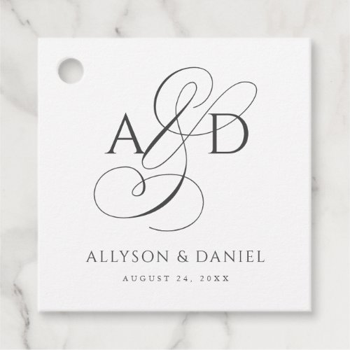 Elegant Initial Script Monogram Classic Wedding Favor Tags