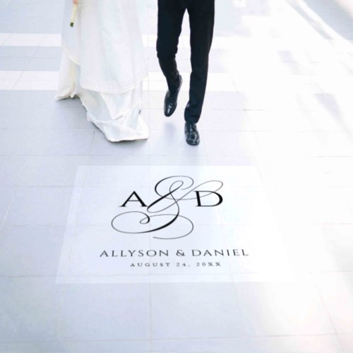 Elegant Initial Script Monogram Classic Wedding Floor Decals