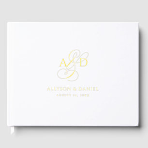 Elegant Initial Script Monogram Classic Wedding Foil Guest Book