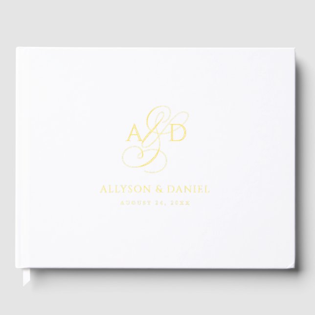 Elegant Initial Script Monogram Classic Wedding Foil Guest Book (Front)