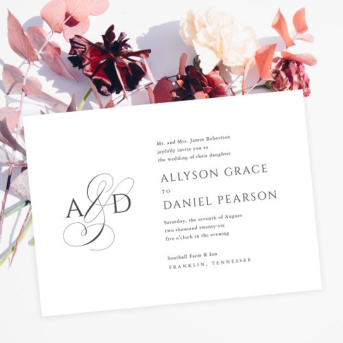 Elegant Initial Script Monogram Classic Wedding Invitation