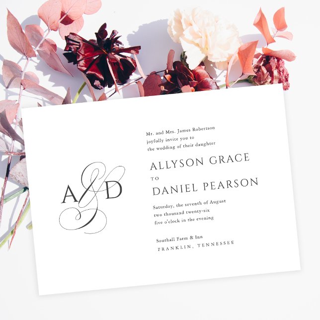Elegant Initial Script Monogram Classic Wedding Invitation (Creator Uploaded)