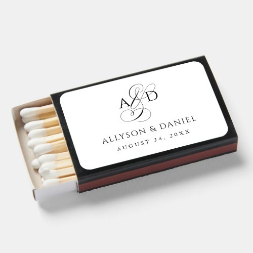 Elegant Initial Script Monogram Classic Wedding Matchboxes