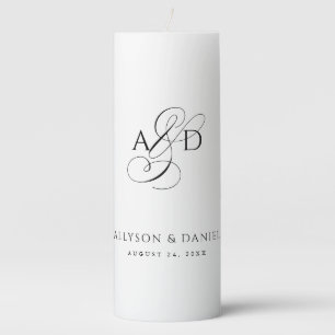Elegant Initial Script Monogram Classic Wedding Pillar Candle