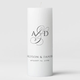 Elegant Initial Script Monogram Classic Wedding Pillar Candle