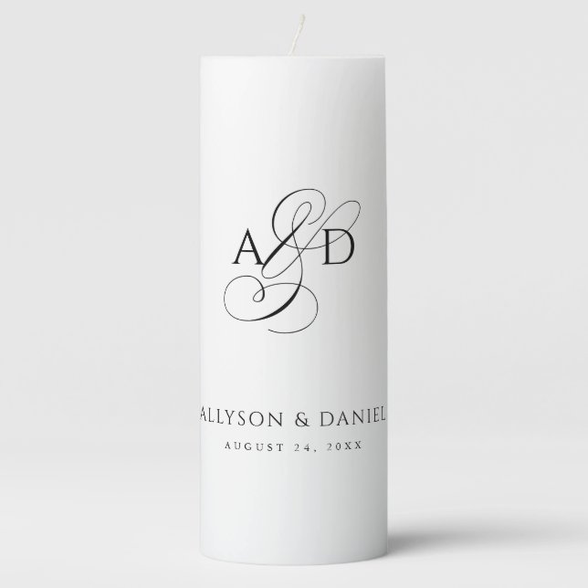 Elegant Initial Script Monogram Classic Wedding Pillar Candle (Front)