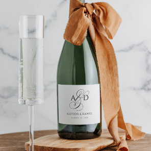 Elegant Initial Script Monogram Classic Wedding Sparkling Wine Label