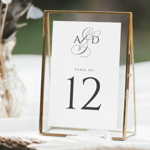 Elegant Initial Script Monogram Classic Wedding Table Number