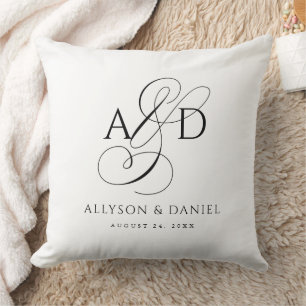 Elegant Initial Script Monogram Classic Wedding Throw Pillow