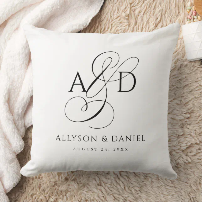 Elegant Initial Script Monogram Classic Wedding Throw Pillow | Zazzle