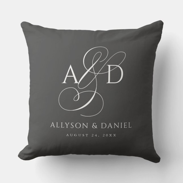 Elegant Initial Script Monogram Classic Wedding Throw Pillow (Front)