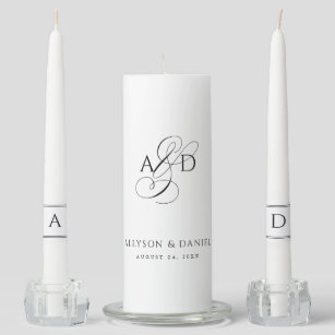 Elegant Initial Script Monogram Classic Wedding Unity Candle Set