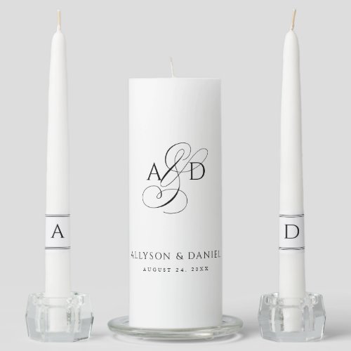Elegant Initial Script Monogram Classic Wedding Unity Candle Set