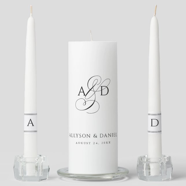 Elegant Initial Script Monogram Classic Wedding Unity Candle Set (Front)