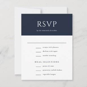 Elegant Initial Script Monogram Navy Blue Wedding RSVP Card