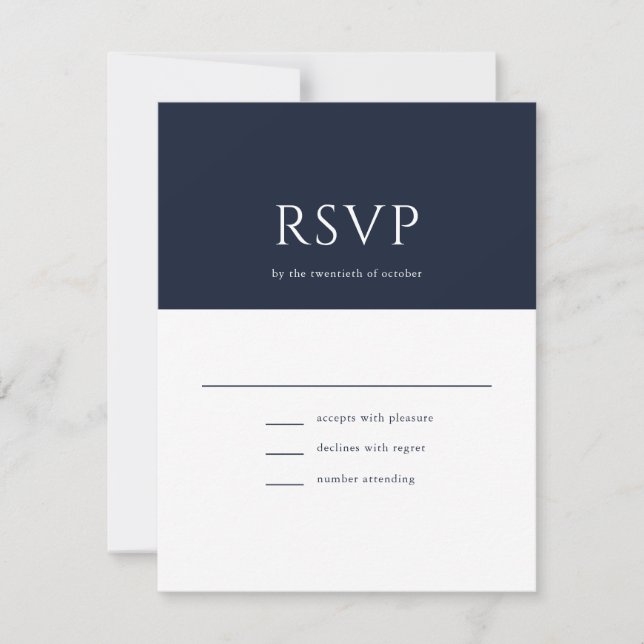 Elegant Initial Script Monogram Navy Blue Wedding RSVP Card (Front)