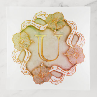 Elegant initial U With Flowers Trinket Tray