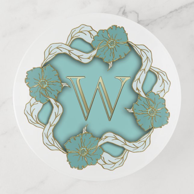 Elegant Initial W With Flowers Trinket Tray (Front)