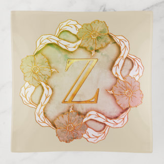 Elegant Initial Z With Flowers Trinket Tray