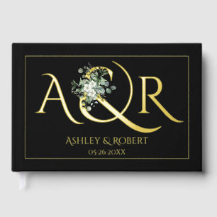 Elegant initials and eucalyptus wedding foil photo foil guest book