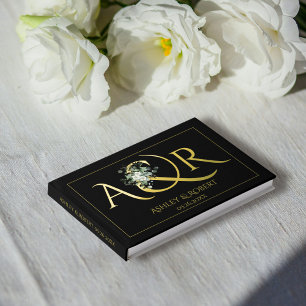 Elegant initials and eucalyptus wedding gold foil guest book 