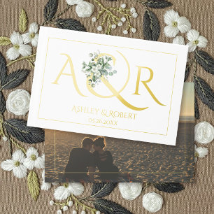 Elegant initials and eucalyptus wedding photo foil guest book