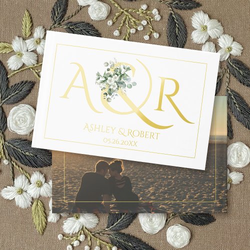 Elegant initials and eucalyptus wedding photo guest book