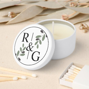 Elegant initials and olive branch wedding mini candle favors