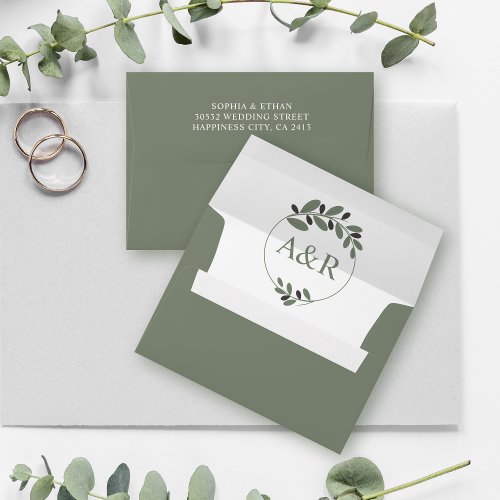 Elegant initials and olive branches wedding envelope