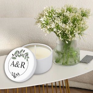 Elegant initials and olive branches wedding mini candle favors