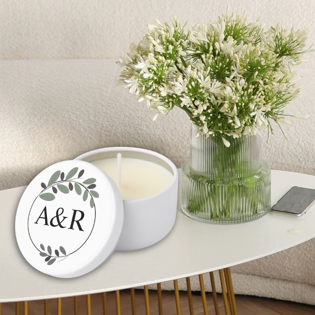 Elegant initials and olive branches wedding mini candle favors (Creator Uploaded)
