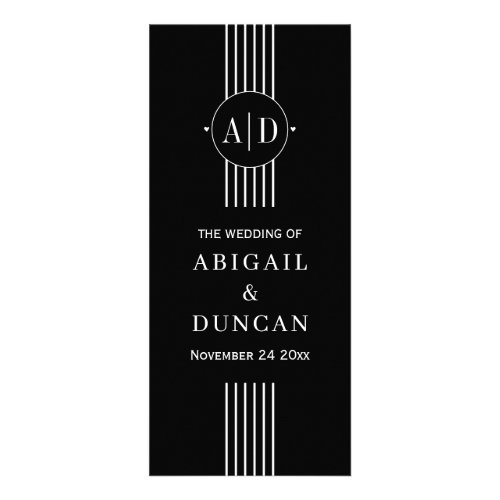 Elegant initials and stripes black wedding program