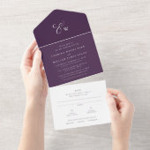 Elegant initials autumn plum purple wedding all in one invitation (Tearaway)