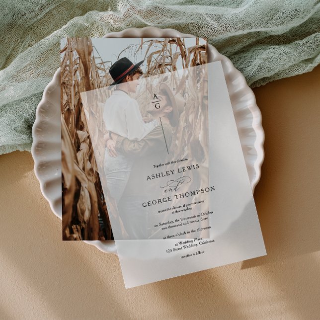 Elegant Initials Black Modern Chic Wedding Vellum Invitations (Elegant Initials Black Modern Chic Wedding Vellum Invitations)