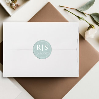 Elegant initials bluish opal wedding classic round sticker