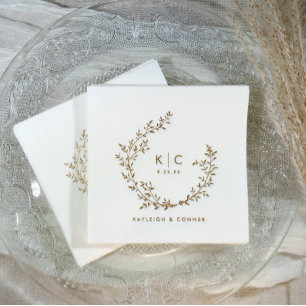 Elegant Initials Botanical Gold Classy Wedding Foil Napkins
