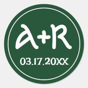 Elegant initials celtic font green wedding classic round sticker