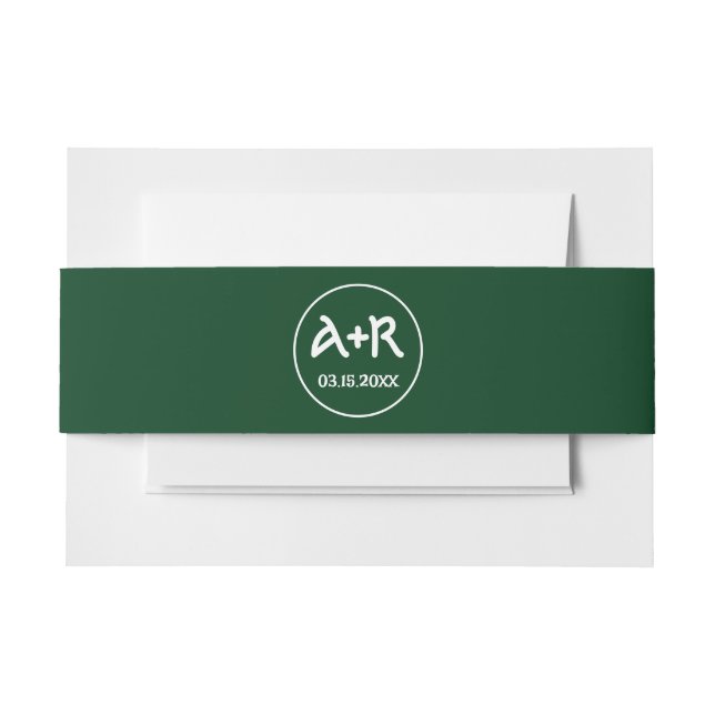 Elegant initials dark green Celtic wedding Invitation Belly Band (Front Example)