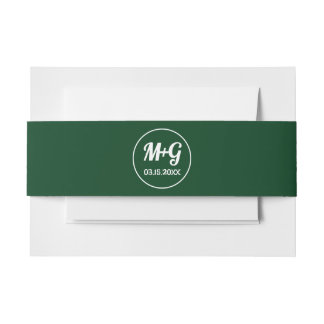 Elegant initials dark green spring wedding invitation belly band