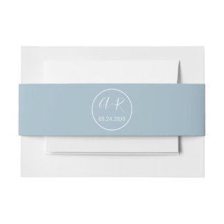 Elegant initials dusty blue wedding invitation belly band